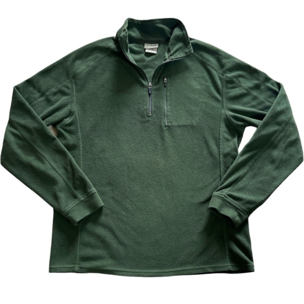 L.L.Bean Fleece 1/4  Zip Pullover Forest Green Chest Zip Pocket Cozy Size Medium